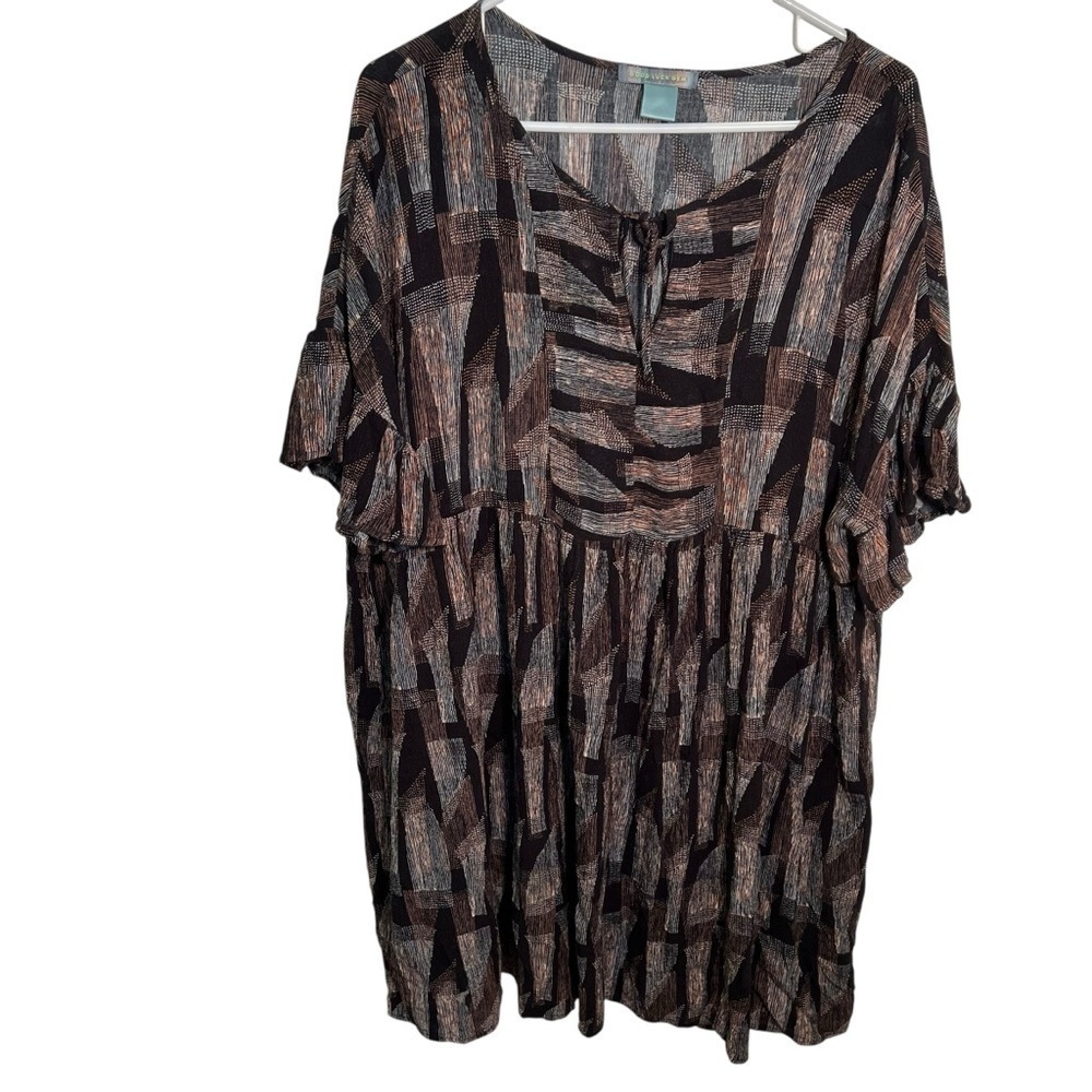 Good Luck Gem Women's Fit & Flare Dress Black Brown White Geometric Keyhole